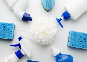 cleaning products high angle view of